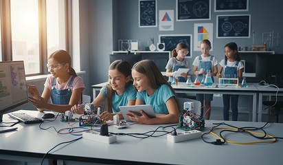 Students participating in STEM activities at school